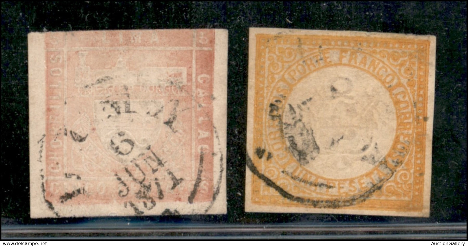 Oltremare - Peru' - 1871 - 5 Cent + 1 Peseta (16/17) - Serie Completa - Usato - Otros & Sin Clasificación