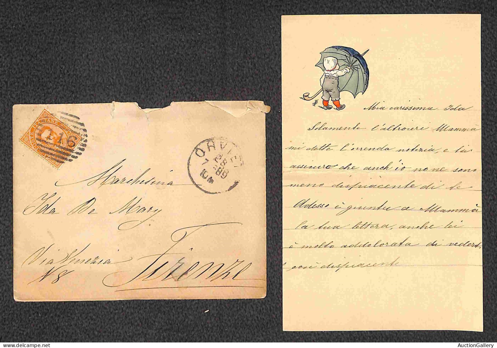 Prefilateliche E Documenti - Italia - Valentina - Bustina Da Orvieto Del 28.7.1889 Con Foglio Interno Decorato A Rilievo - Other & Unclassified