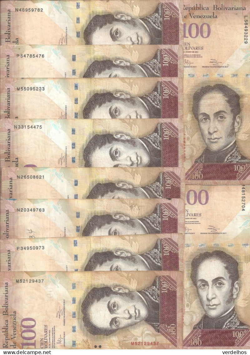 VENEZUELA 100 BOLIVARES 2012 VF P 93 E  ( 10 Billets ) - Venezuela