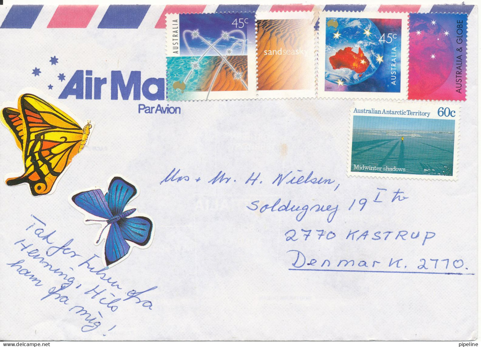 Australia Air Mail Cover Sent To Denmark 2000 (no Postmark On The Stamps Or The Cover) - Lettres & Documents