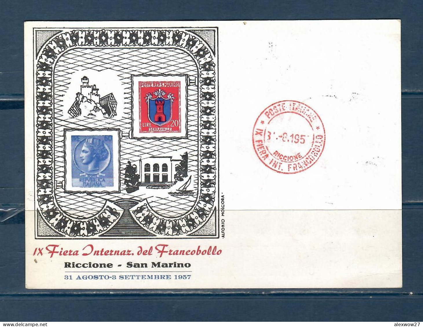 San Marino 1957 Manifestazione Riccione 57' Cartolina Con Serie FDC COMPLETA - Lettres & Documents