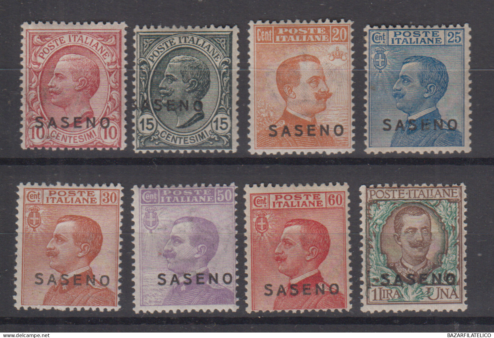 SASENO 1923 SERIE COMPLETA 8 VALORI G.I MNH** 10 C. E 15 C. G.O MLH* - Saseno