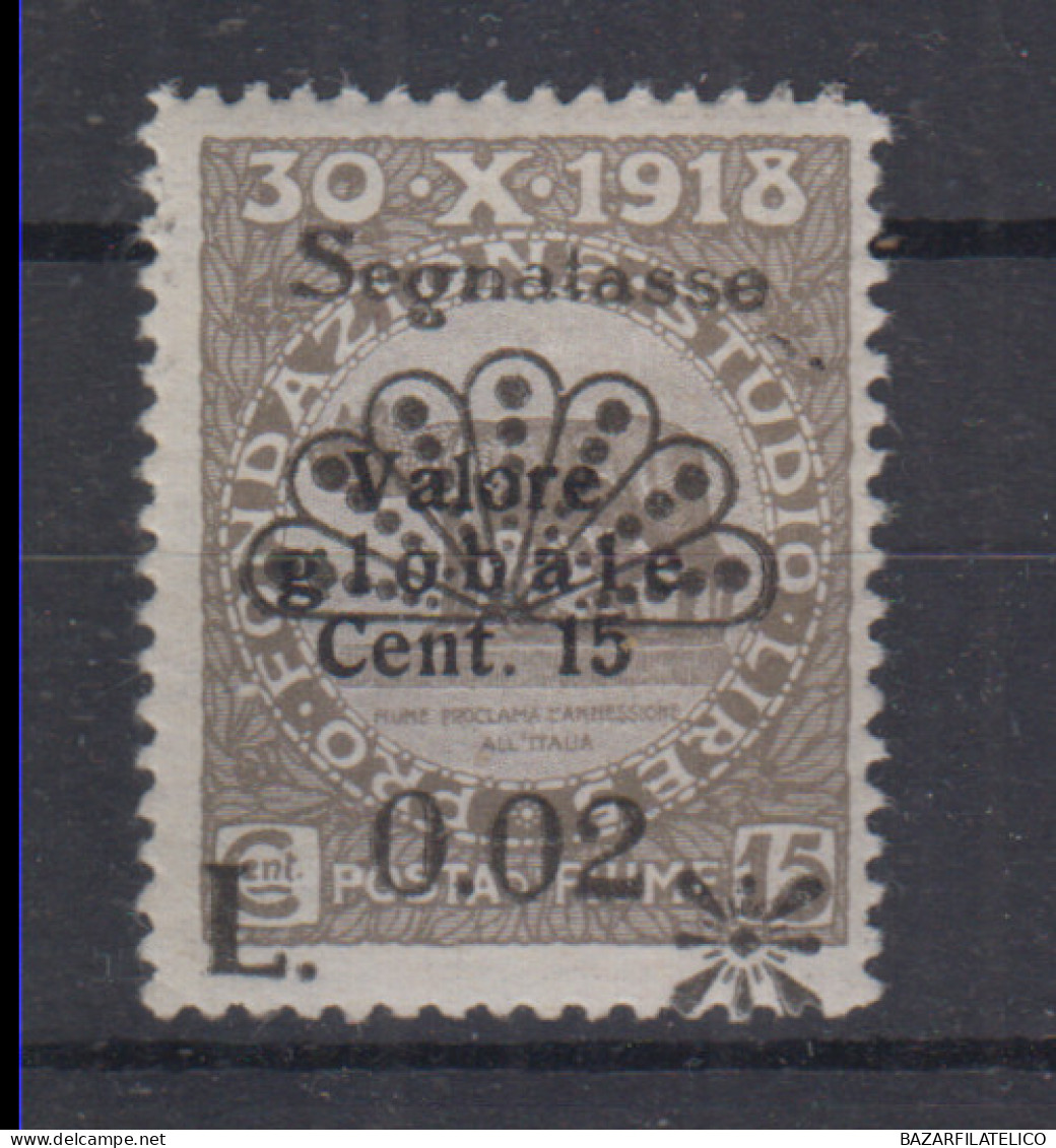 FIUME 1921 SEGNATASSE 0,02 SU 15 C. VARIETA' N.25b G.O MH* CENTRATO - Fiume & Kupa