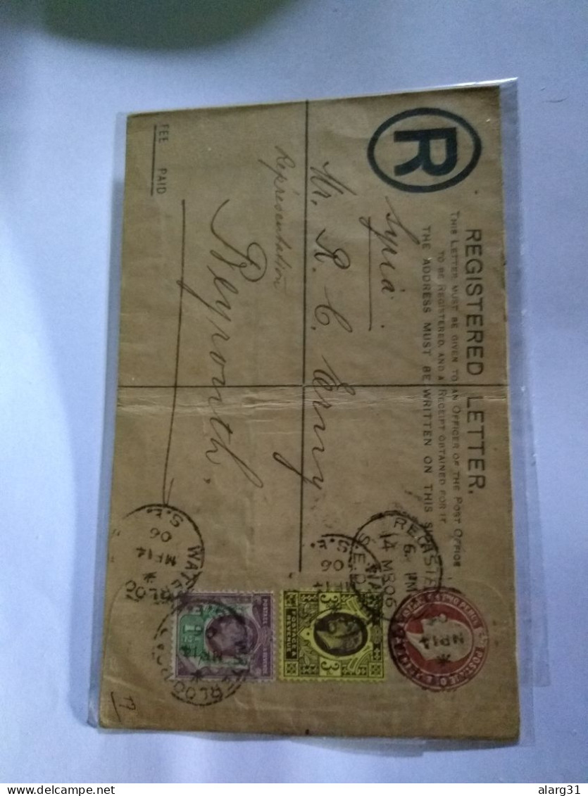 Waterloo GB 1906 To Beyrouth British Post Office Pmk.uprated Registered Stationery Cover.central Fold But Better See Pho - Britisch-Levant