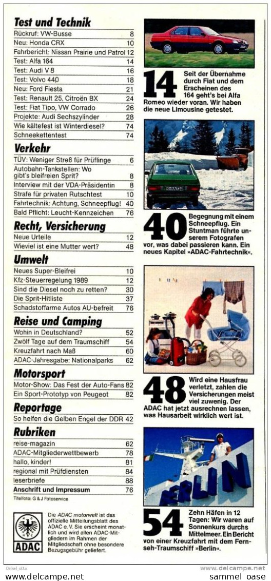 ADAC - Motorwelt 1989 Test : Audi V8 - Alfa 164 - Volvo - Automobile & Transport