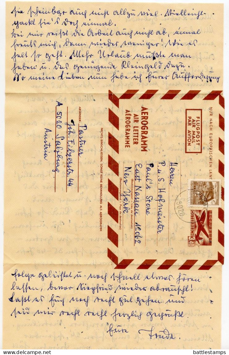 Austria 1966 Uprated 3.40s Aerogramme; Salzburg To East Nassau, New York - Enveloppes