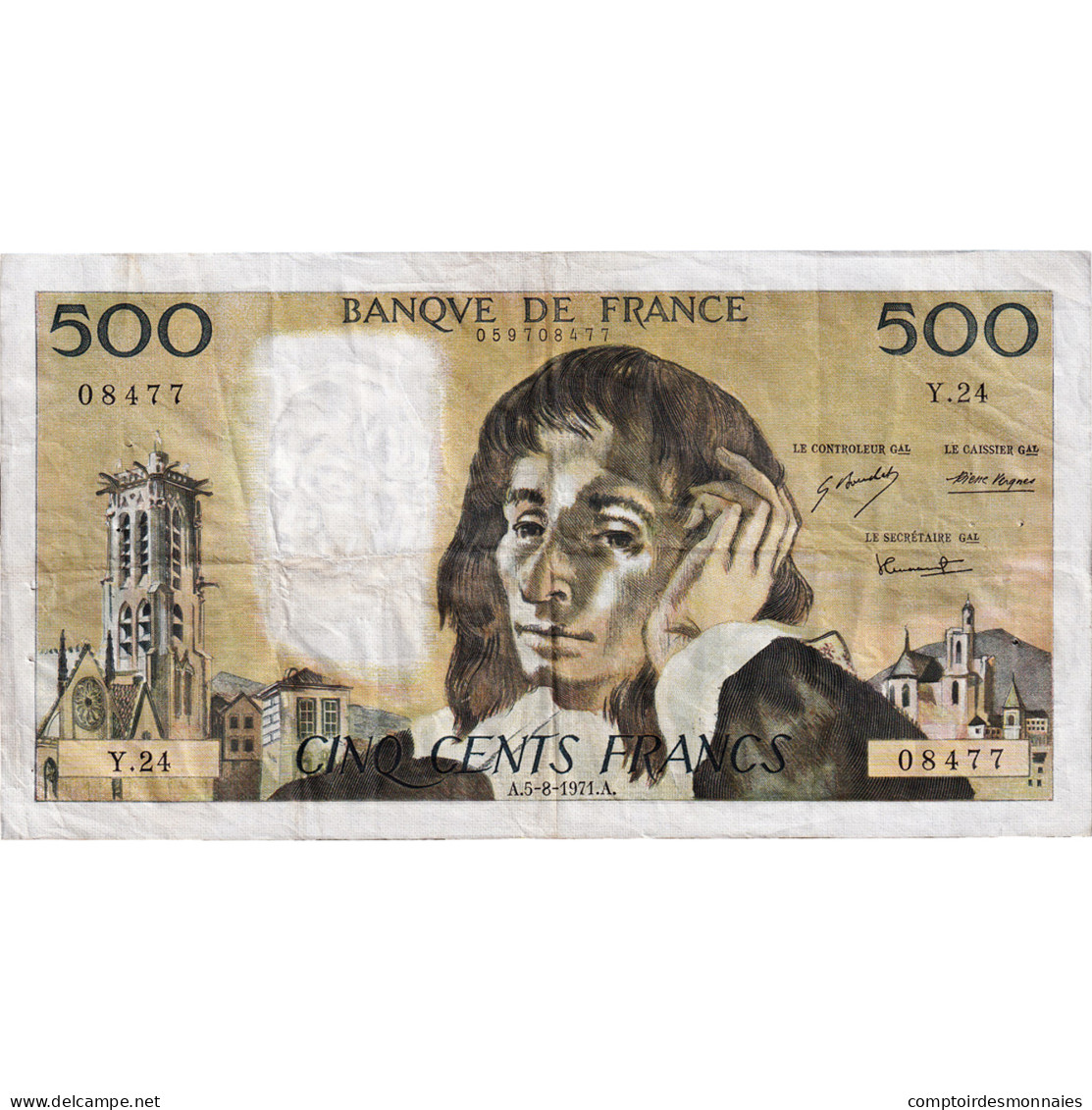 France, 500 Francs, Pascal, 1971, Y.24, TB+, Fayette:71.6 - 500 F 1968-1993 ''Pascal''