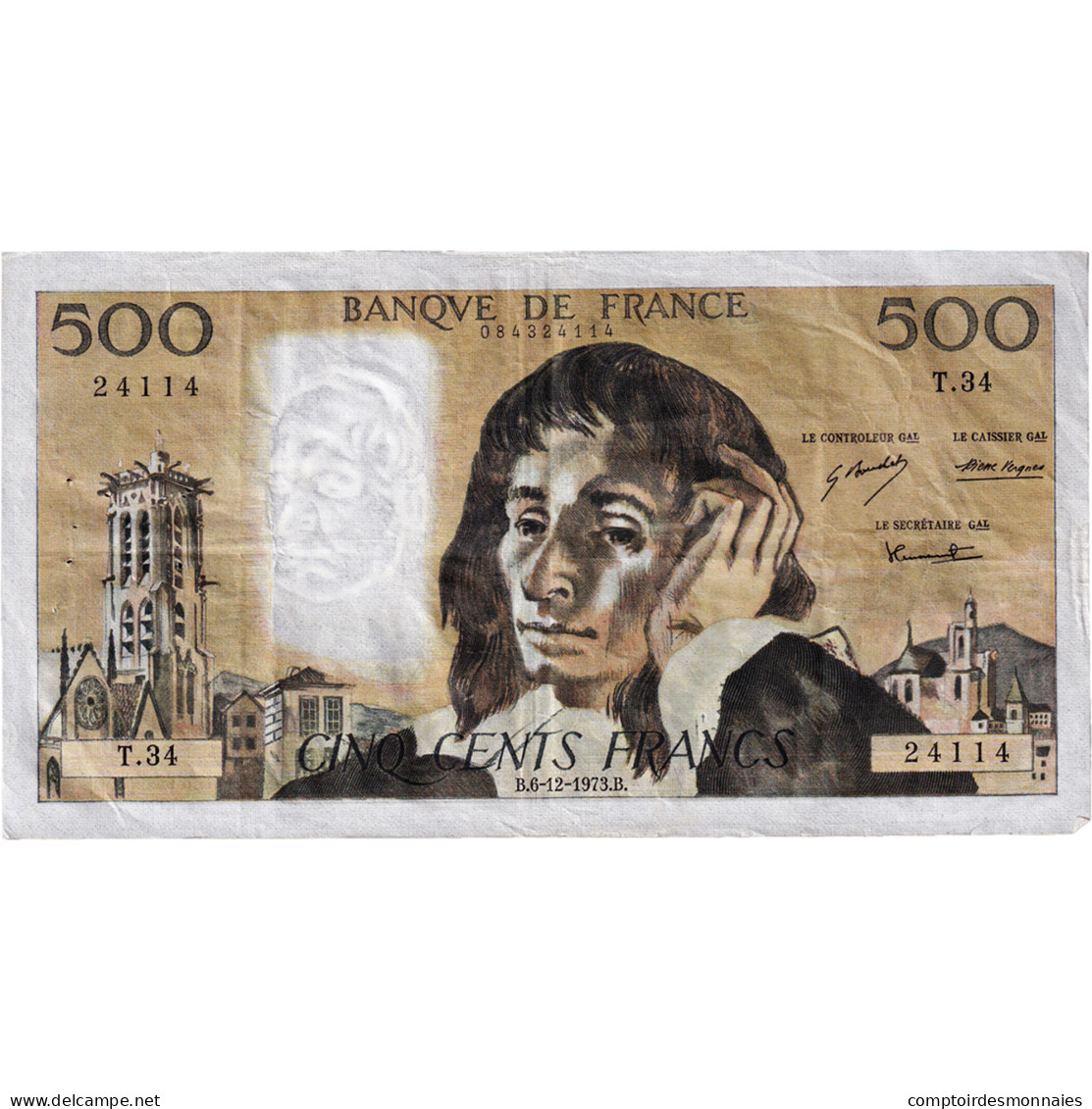 France, 500 Francs, Pascal, 1973, T.34, TTB, Fayette:71.10 - 500 F 1968-1993 ''Pascal''