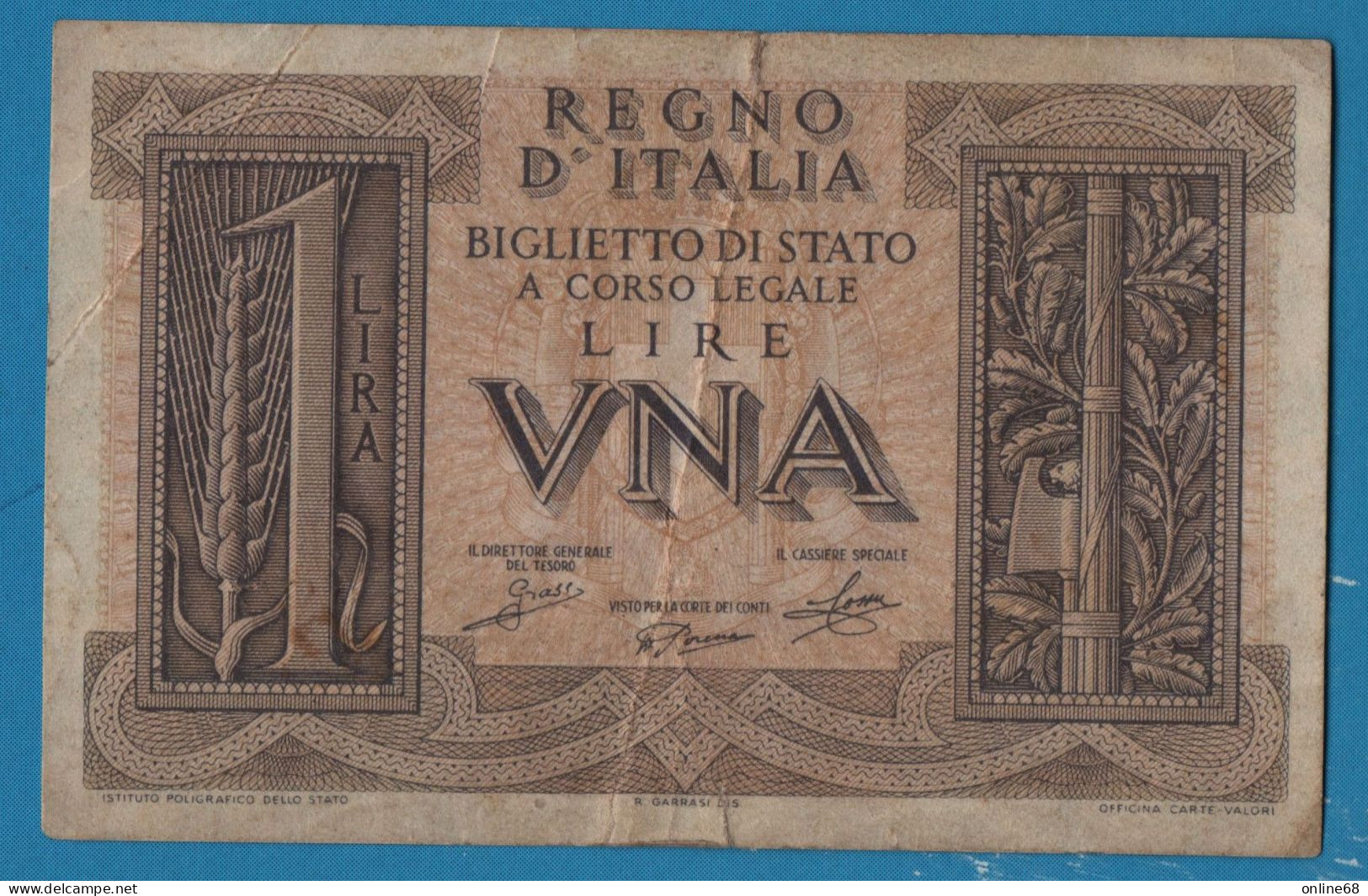 ITALIA 1 LIRE 14.11.1939 # 287 374745 P# 26 Caesar Augustus - Other & Unclassified