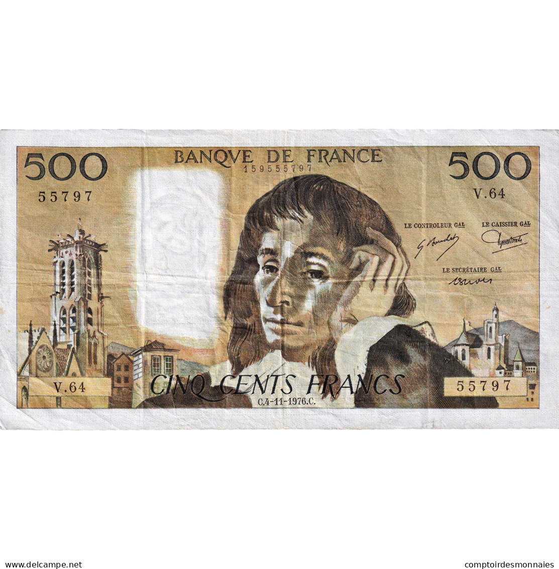 France, 500 Francs, Pascal, 1976, V.64, TB+, Fayette:71.15 - 500 F 1968-1993 ''Pascal''