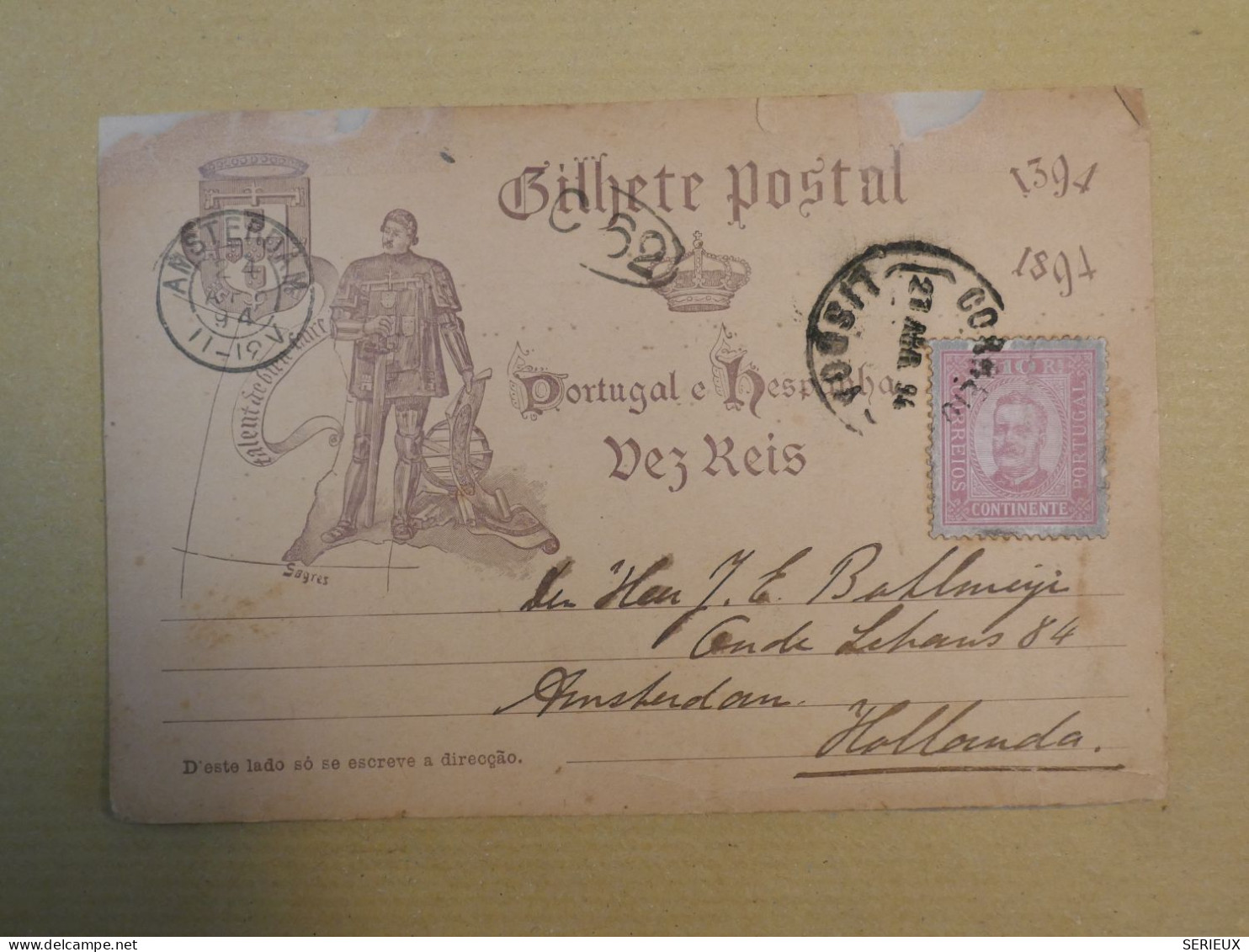 DB16 PORTUGAL   CARTE   RR  1894 LISBOA A AMSTERDAM HOLLAND +AFF. INTERESSANT+++ - Lettres & Documents