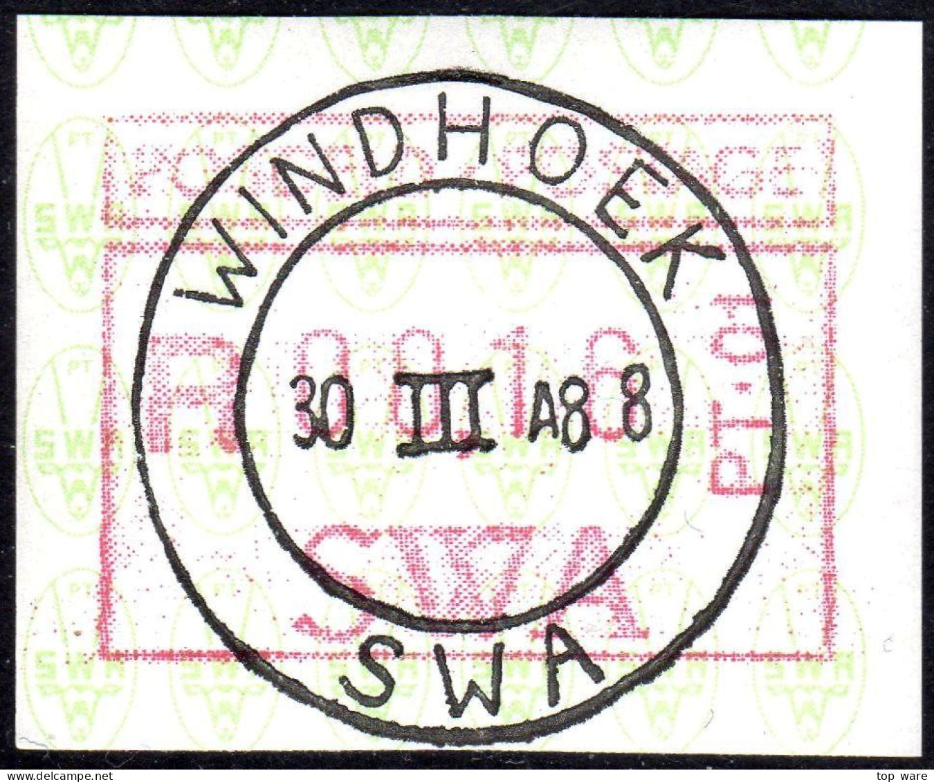 1988 SWA Namibia ATM 1 - PT.01 Windhoek 00,16 Ersttagstempel 30.3.88 / Frama Label Automatenmarken Etiquetas Automatici - Timbres De Distributeurs [ATM]