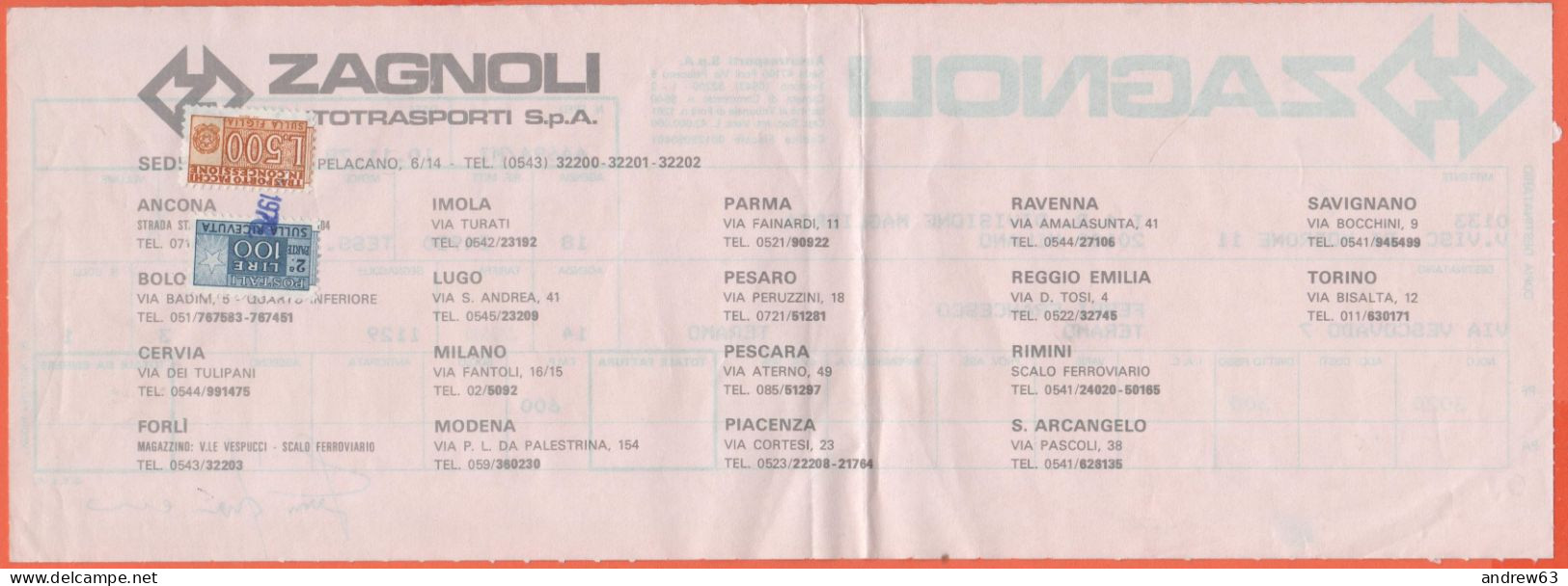 ITALIA - ITALY - ITALIE - 1978 - 100 + 500 Pacchi In Concessione - Lettera Di Vettura Zagnoli Autotrasporti SPA - Colis-concession