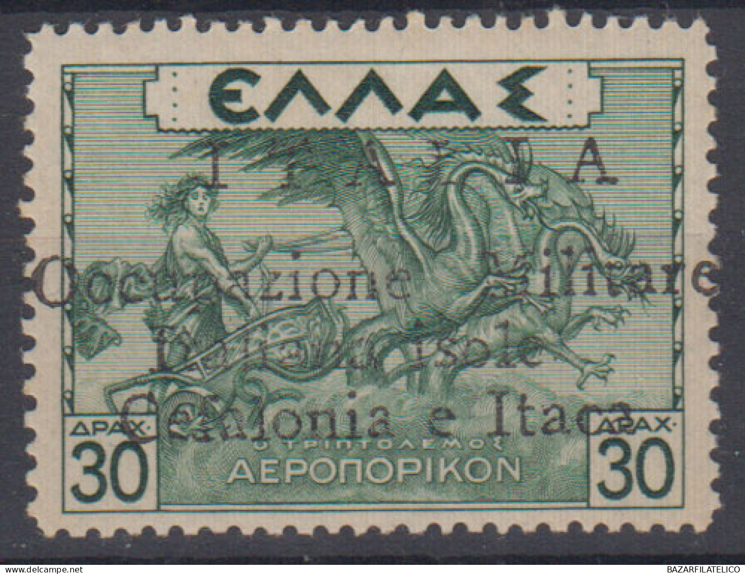 CEFALONIA E ITACA 1941 POSTA AEREA 30 D. SINGOLO N.8Ac G.I MNH** CERT. - Cefalonia & Itaca