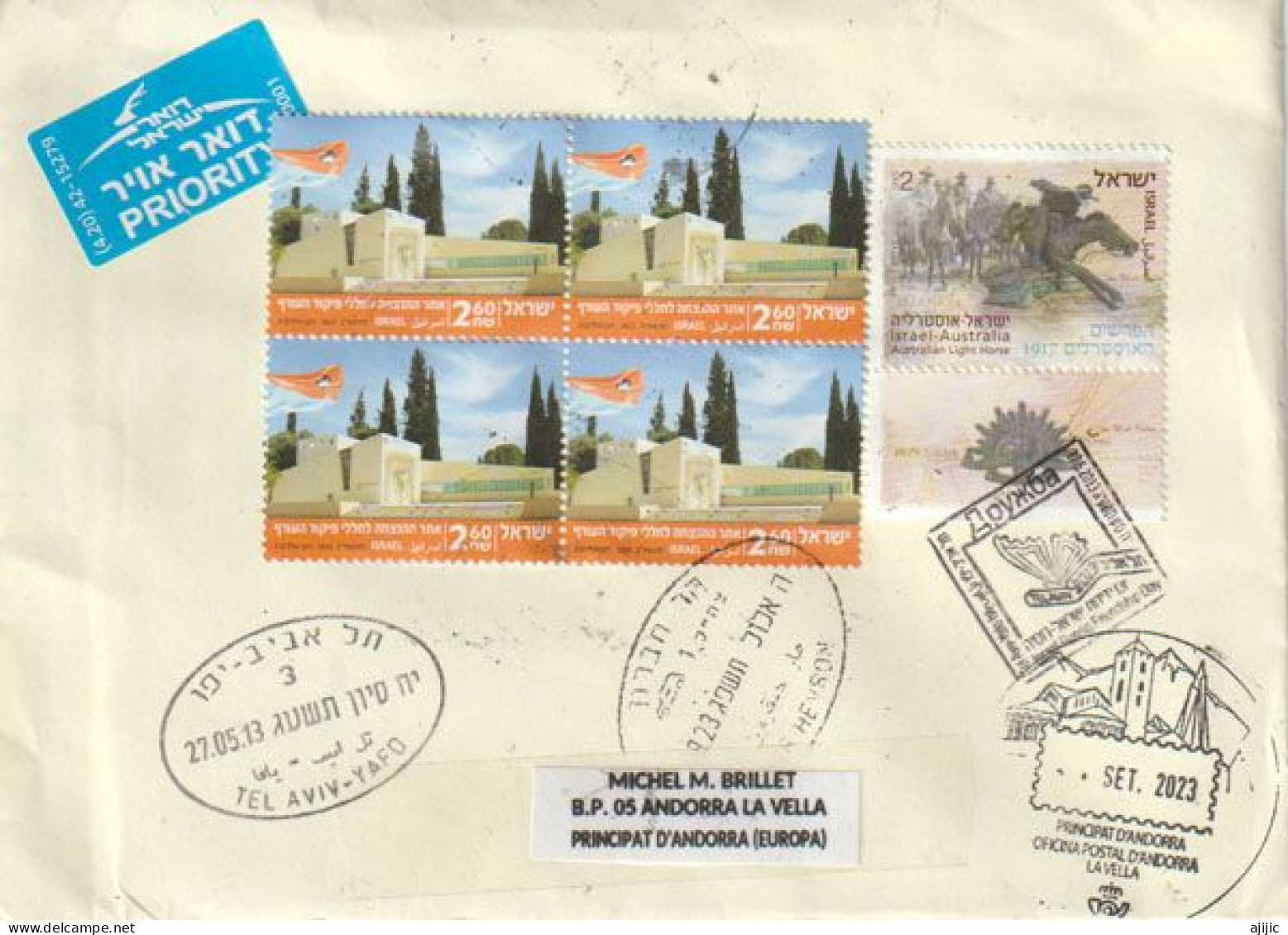 2022. Journée Du Souvenir Pour La Shoah Et L’héroïsme (Yom HaShoah) Bloc De 4 Sur Lettre Jerusalem à Andorra (Principat) - Covers & Documents