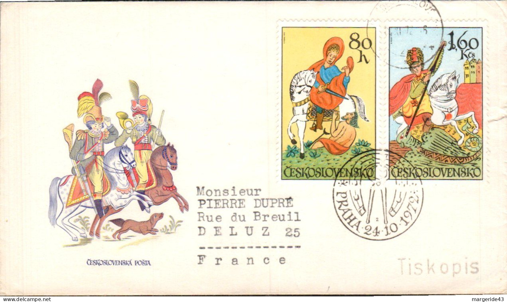 TCHECOSLOVAQUIE SERIE LETTRES FDC "PEINTURE DE CHEVAUX" POUR L'ALLEMAGNE 1972 - Storia Postale