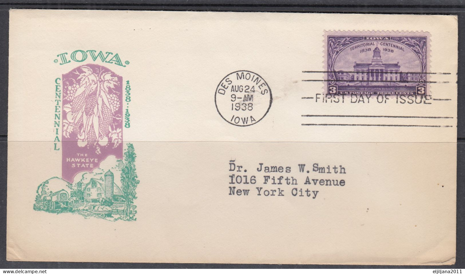 SALE !! 50 % OFF !! ⁕ USA 1938 DES MOINES ⁕ FDC Cover IOWA Established A Territory 1838 - 1851-1940