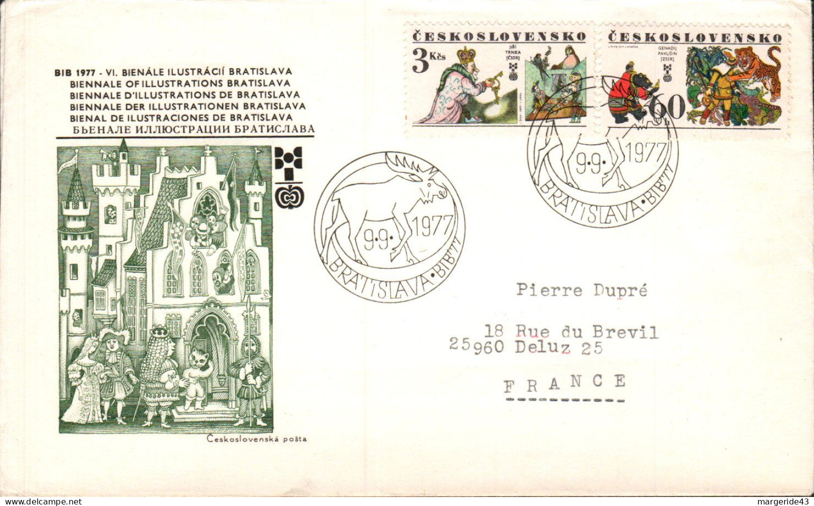 TCHECOSLOVAQUIE LETTRE FDC "ILLUSTRATIONS LIVRES POUR ENFANTS" POUR LA FRANCE 1977 - Briefe U. Dokumente