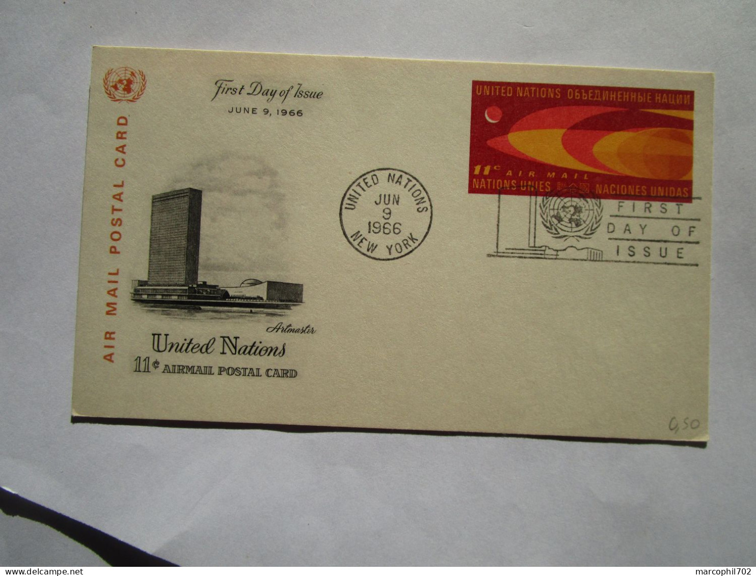 FDC USA United Nation 11e Airmail Postal Card - Maximumkarten (MC)