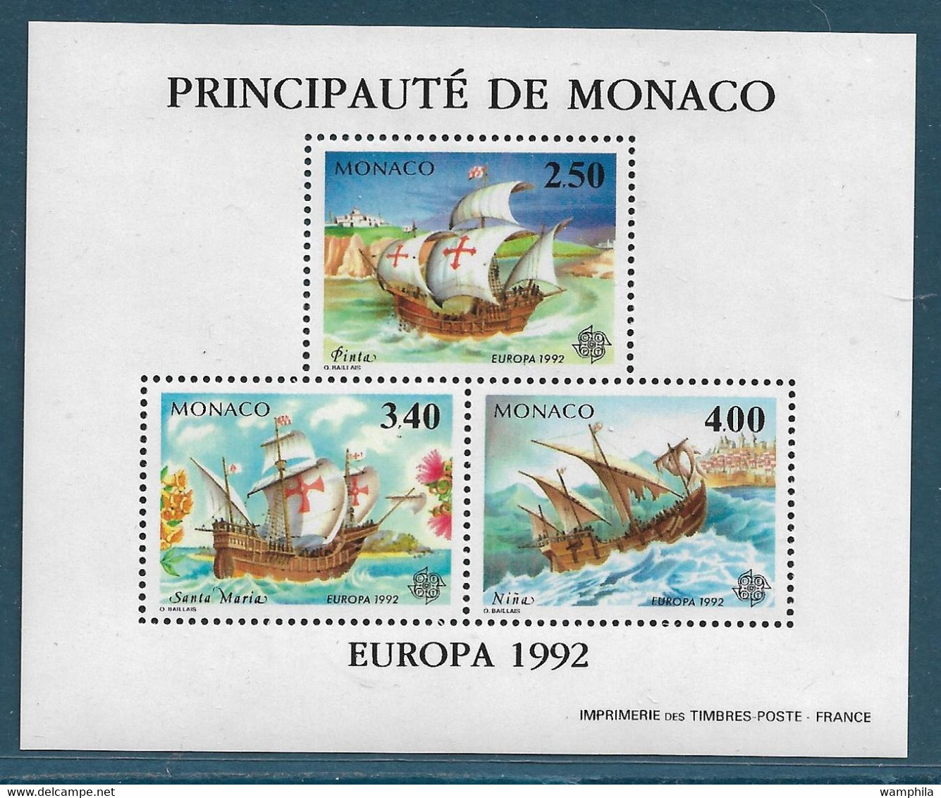 Monaco Bloc Spécial N°19** Timbres 1825/27 Europa 1992, Christophe Colomb. Cote 140€. - 1992