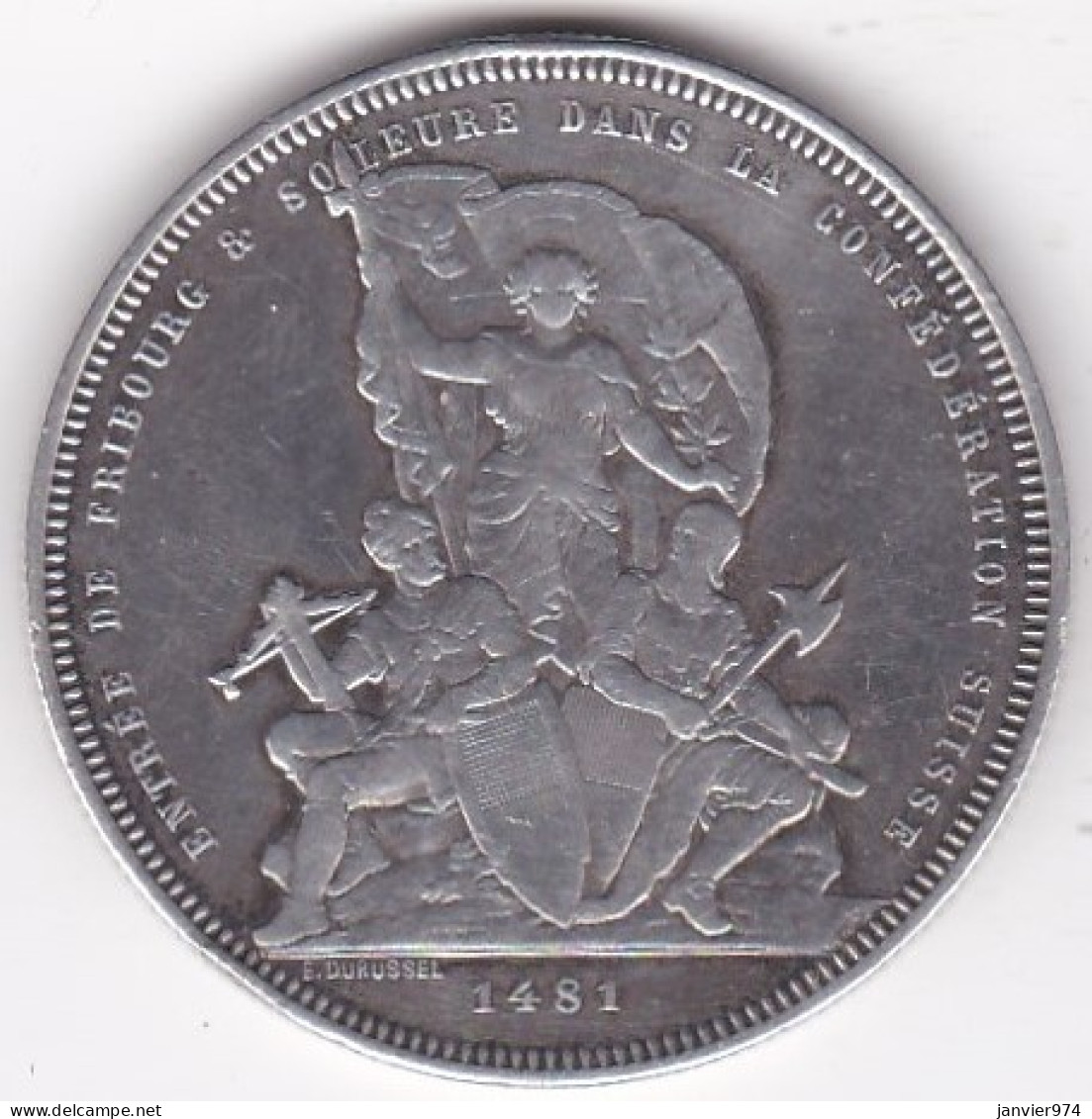 Suisse 5 Francs 1881 Tir Fédéral Fribourg, En Argent - 5 Francs