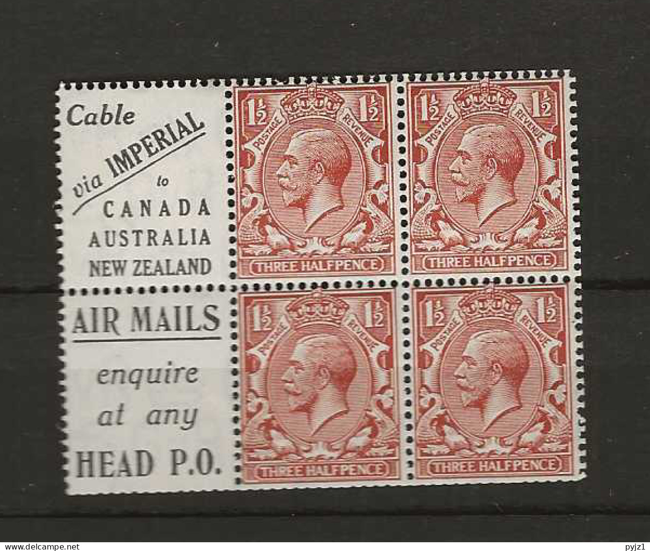 1924 MH Great Britain SG 420d Booklet Pane - Unused Stamps