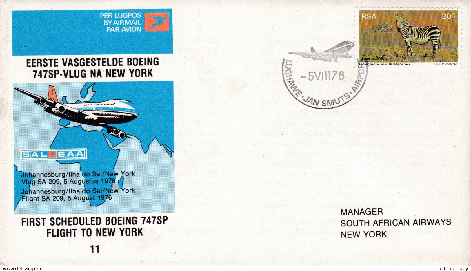 1976 South Africa First Day Covers -  9 Official South African Airways Flight Covers with info  inserts FDC 4-12