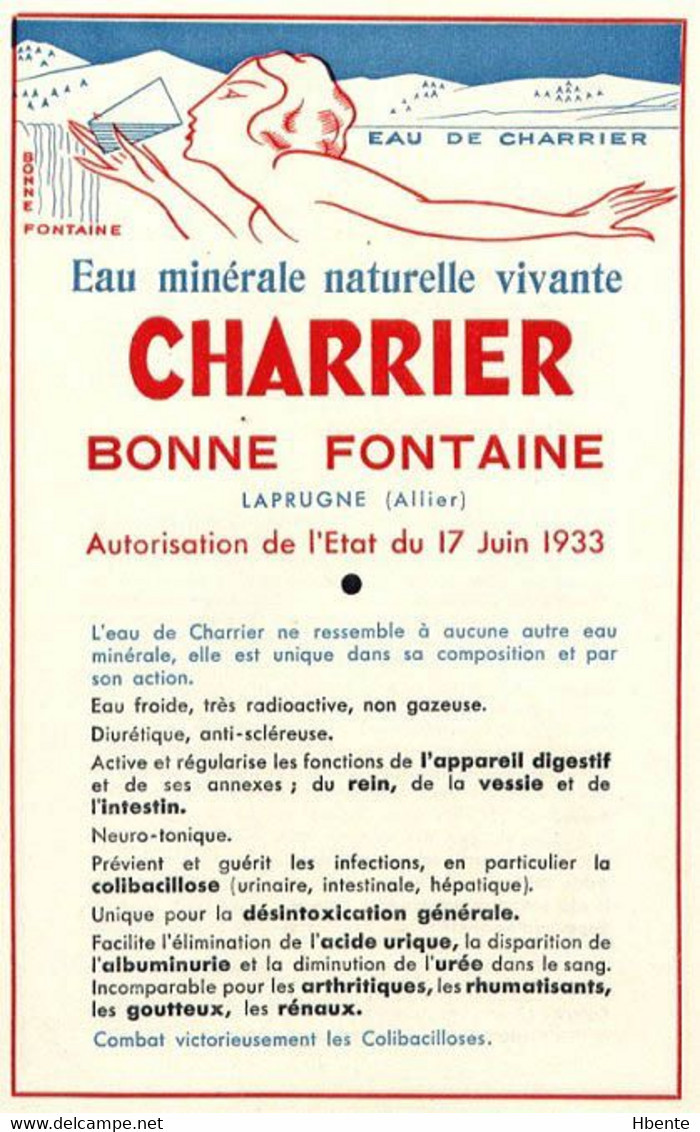 Eau Minérale Radioactive Charrier Bonne Fontaine Laprugne Allier Publicité - Advertising (Photo) - Voorwerpen