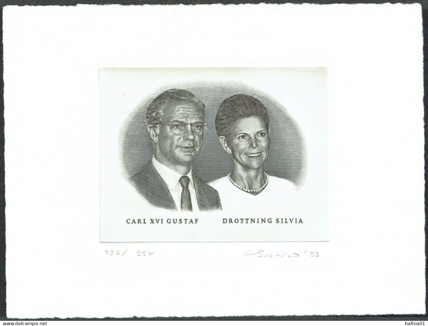 Piotr Naszarkowski. Sweden 1993. King Carl XVI Gustaf & Queen Silvia.  Steel Engraving. LIMITED EDITION !! - Essais & Réimpressions