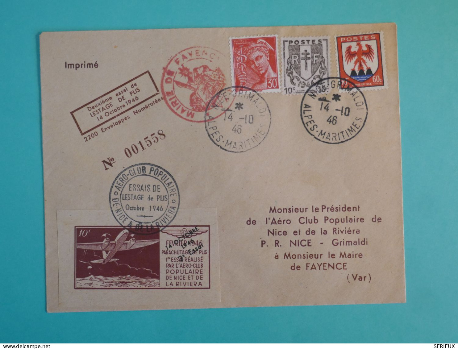 DB19 FRANCE BELLE LETTRE RR +++ 1948 ESSAI DE LESTAGE   +NICE A FAYENCE   +VIGNETTE ++AFF. PLAISANT+++++ - 1927-1959 Lettres & Documents