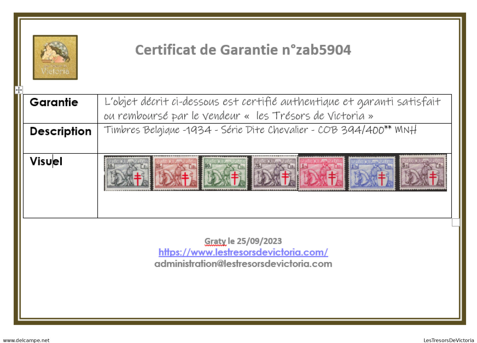 Timbres Belgique -1934 - Série Dite Chevalier - COB 394/400** MNH - Cote 625 - Unused Stamps