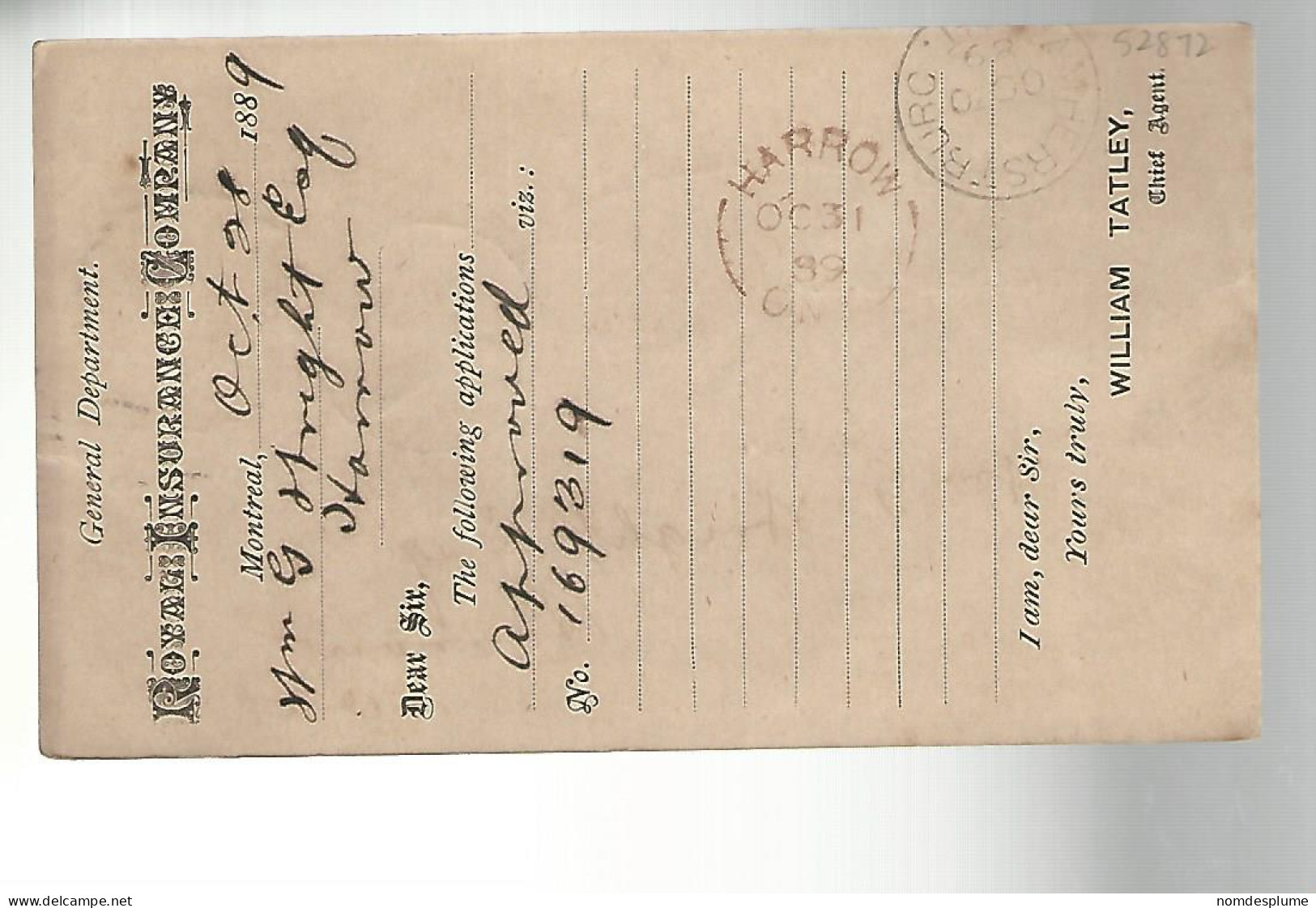 52872 ) Canada Postal Stationery Montreal 1889 Postmark Duplex  - 1860-1899 Reign Of Victoria