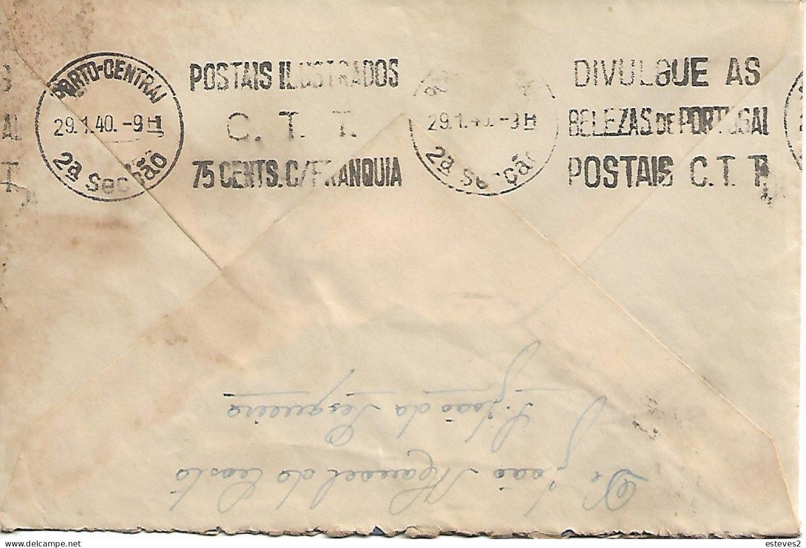 Portugal 1940 , Slogan Postmark POSTAIS ILUSTRADO CTT DIVULGUE AS BELEZAS DE PORTUGAL , Tudo Pela Nação Stamp - Postmark Collection