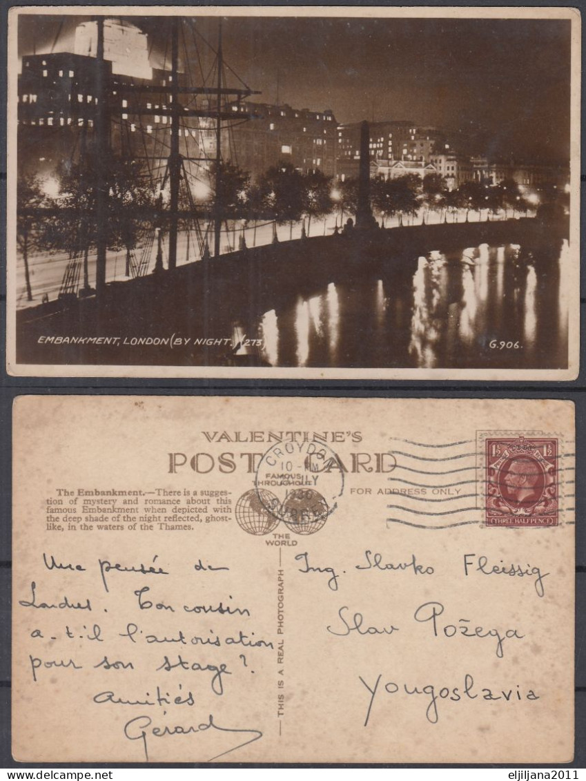 SALE !! 50 % OFF !! ⁕ GB Great Britain / UK 1936  KGV. Embankment, London - By Night  Postcard - River Thames