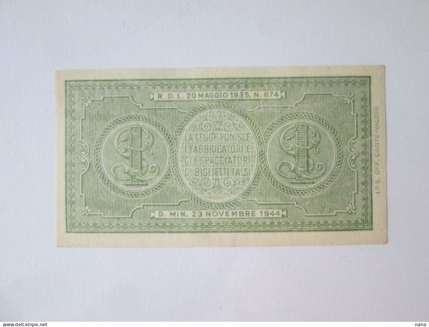 Italy 1 Lira 1944 Banknote See Pictures - Italia – 1 Lira