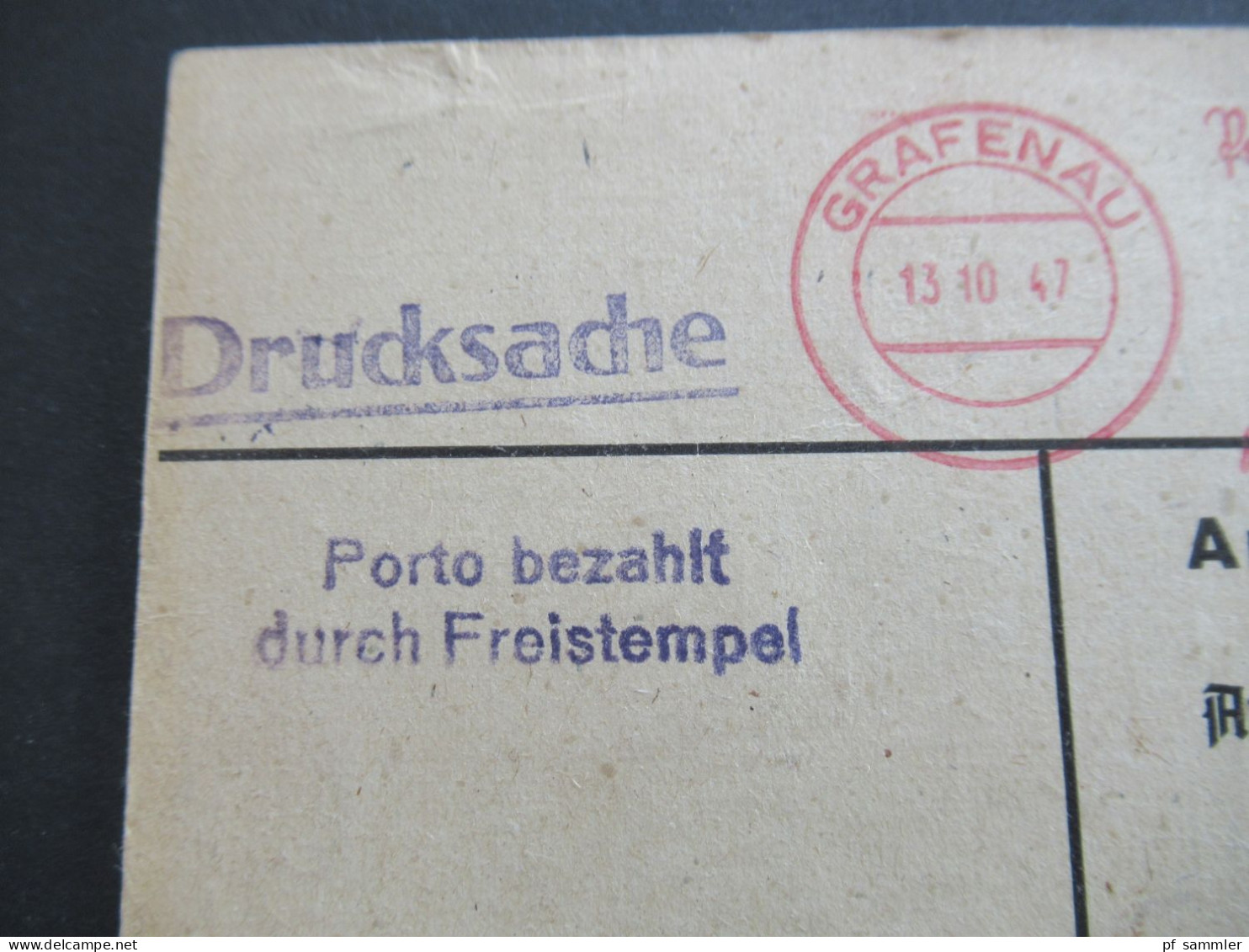 Bizone 1948 Nr.40 I EF Drucksache Antwortkarte Freistempel Grafenau Mit Marke überklebt! Porto Bezahlt Durch Freistempel - Storia Postale