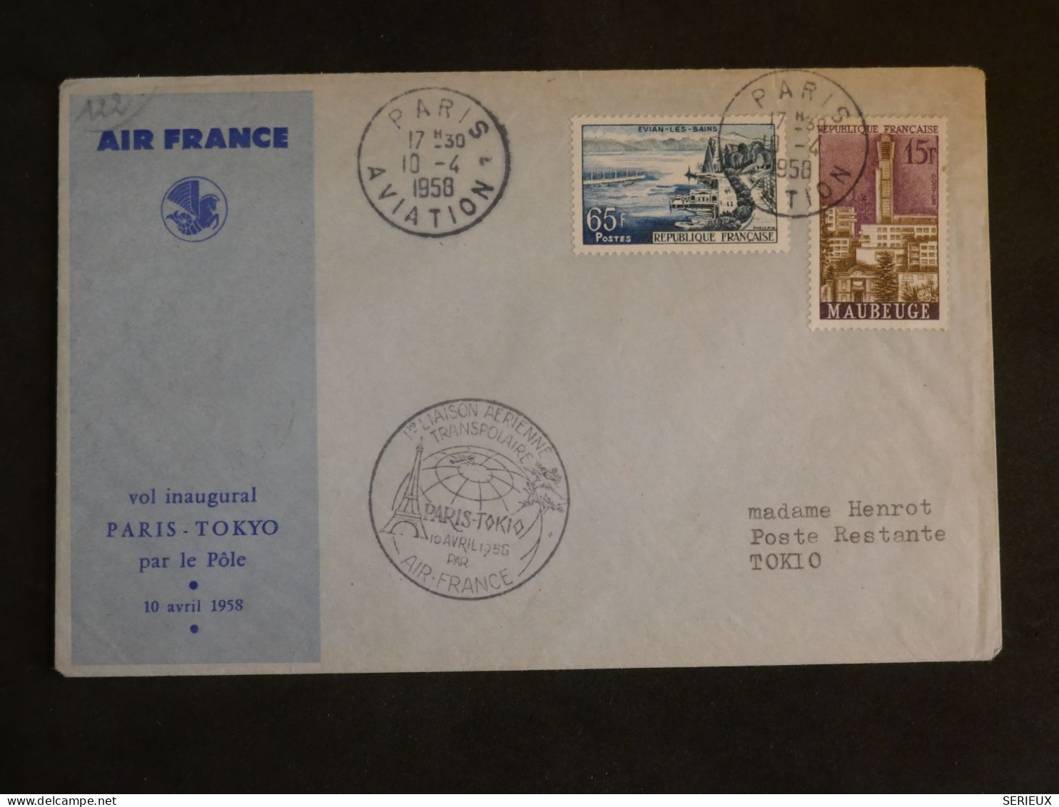 DB21 FRANCE  BELLE LETTRE RARE   1958  1ER VOL PARIS TOKYO JAPAN  + AFFRANCH PLAISANT - 1927-1959 Lettres & Documents