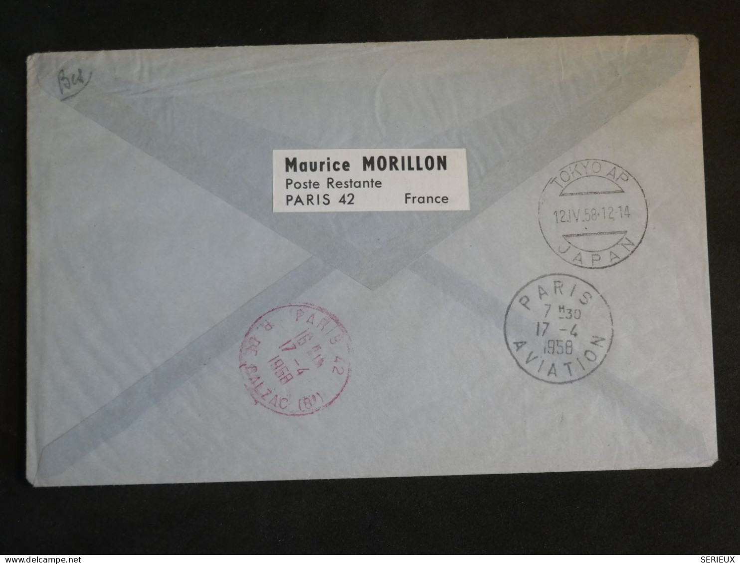 DB21 FRANCE  BELLE LETTRE RARE   1958  1ER VOL PARIS TOKYO JAPAN  + AFFRANCH PLAISANT - 1927-1959 Covers & Documents