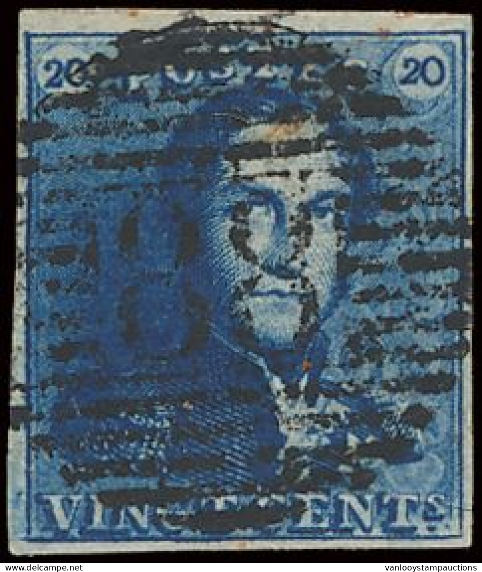 N° 2b 20c. Donkerblauw, Goed Gerand, Zeer Mooie Centrale, Ogenvrije Afst. P.88-Ninove, Zm (OBP €70 + COBA €40) - 1849 Hombreras