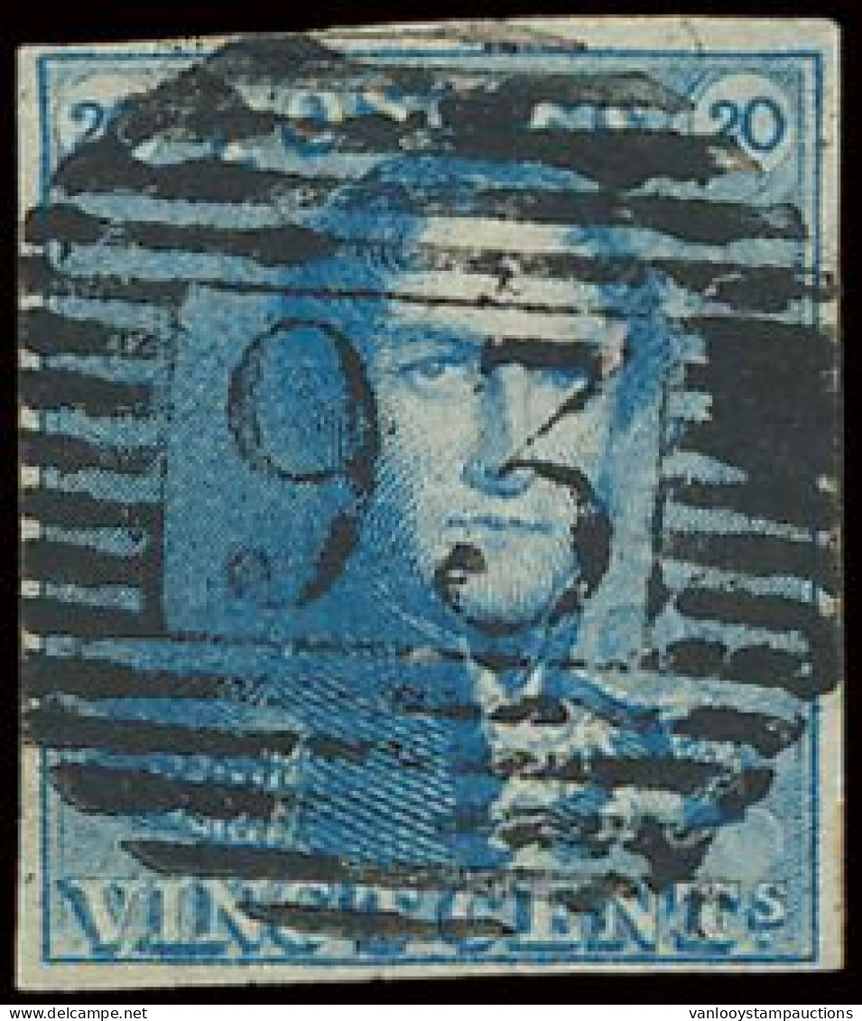 N° 2 20c. Blauw, Goed Gerand En Zeer Mooie Centrale Ogenvrije Afst. P.93-Pepinster, Zm (OBP €60 + COBA €75) - 1849 Schulterklappen