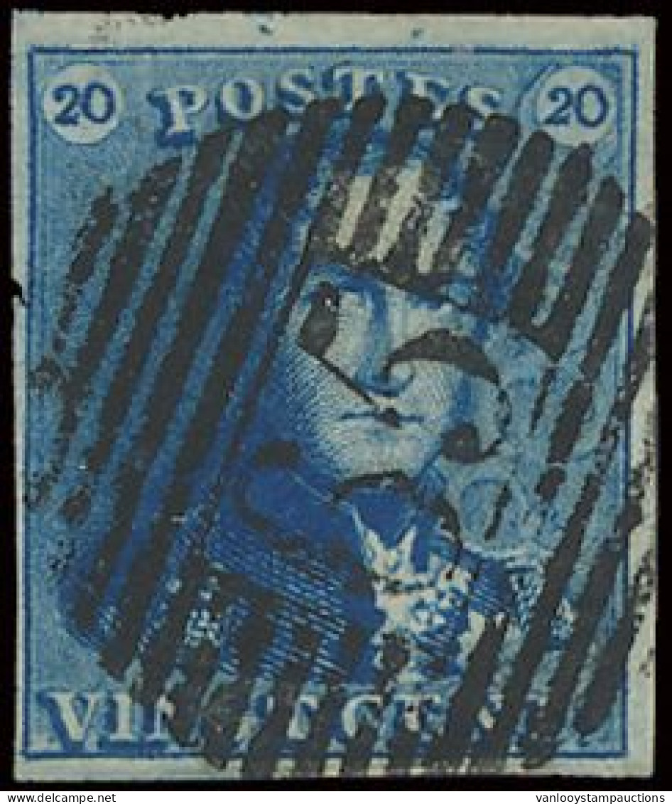 N° 2A 20c. Blauw, Goed Gerand, Zeer Mooie Centrale, Ogenvrije Afst. P.65-Jemappes, Zm (OBP €60 + COBA €15) - 1849 Hombreras