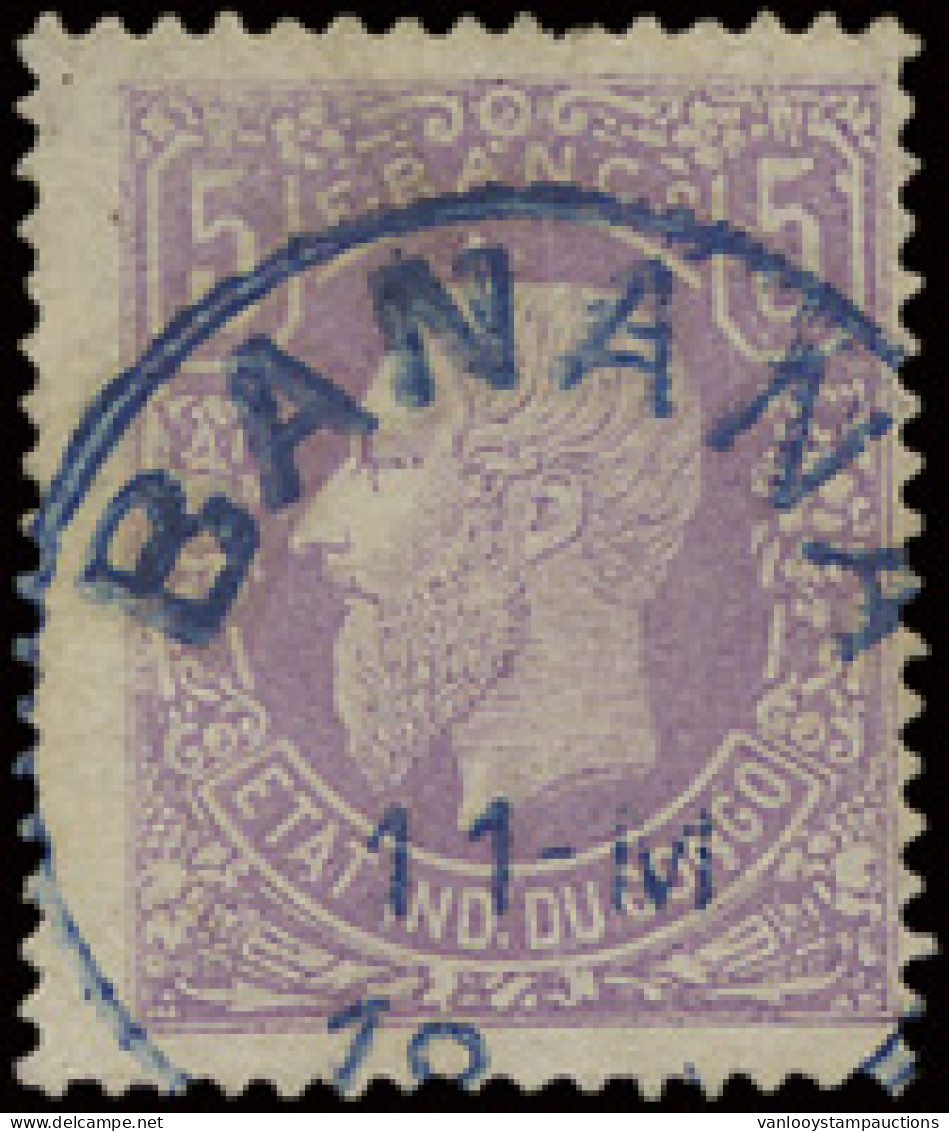 N° 5 5fr. Lilac, Off Centre To The Right, Cancelled BANANA In Blue, Signed CBE And Brun, Vf (OBP €490) - 1884-1894