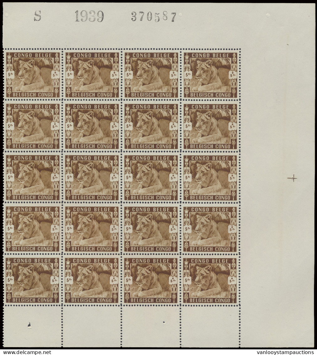 ** N° 209/13 Zoo Issue, 20 Sets In Part Of Sheet With Marginal Inscriptions, One 1,75fr. With Damaged Gum, Scarce, Vf (O - Otros & Sin Clasificación