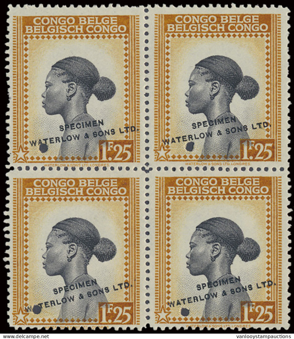 ** Type 258 (block Of 4) 20fr. Orange Brown And Black - Publicity Colour Proof With Demonetization Hole And Overprint In - Otros & Sin Clasificación