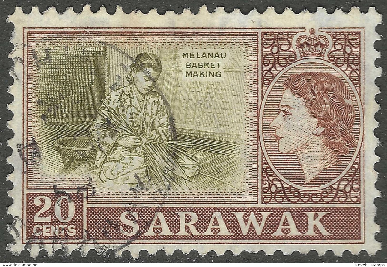 Sarawak. 1955-59 QEII. 20c Used. Mult Script CA W/M SG 196 - Sarawak (...-1963)