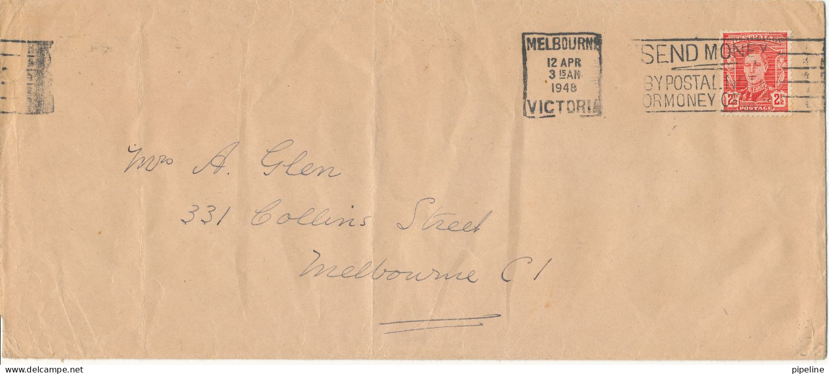 Australia Cover Melbourne 12-4-1948 Single Franked (the Cover Is Foolded) - Brieven En Documenten