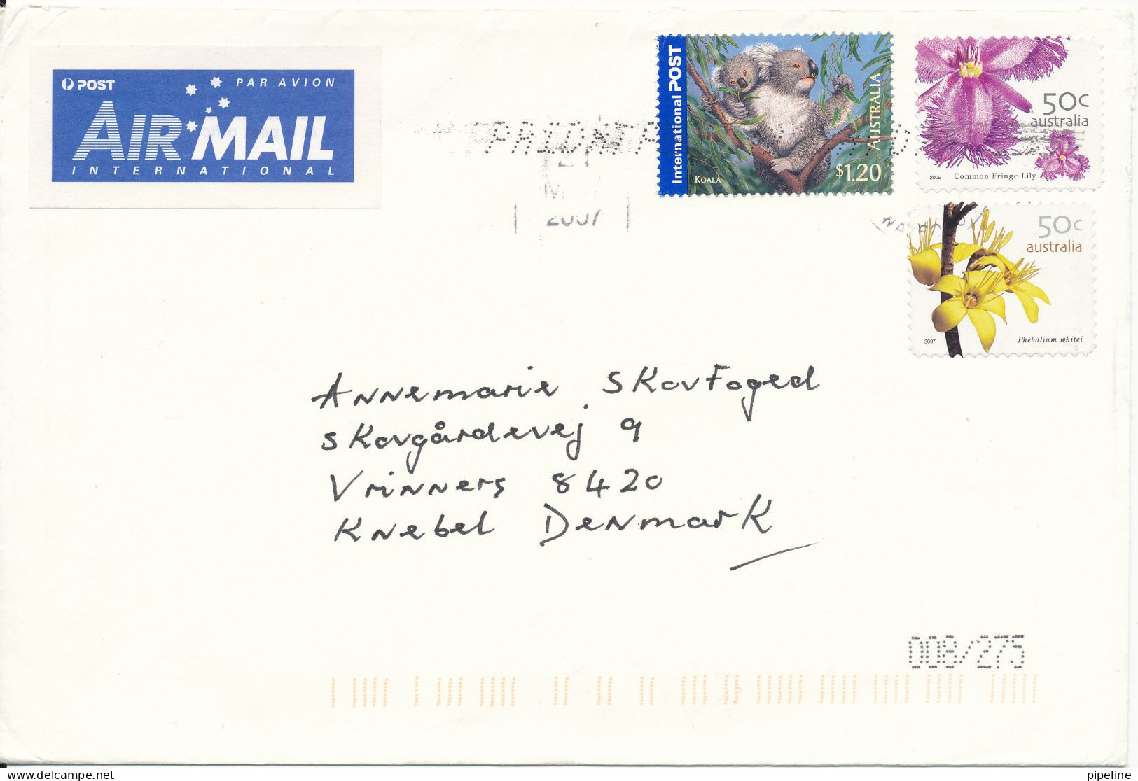 Australia Cover Sent To Denmark 2007 Topic Stamps Koala And Flowers - Storia Postale