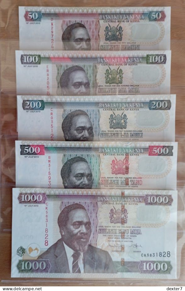 Kenia COMPLETE SET 50 100 200 500 1000 Shillings 2010 UNC Lot 5x - Kenia