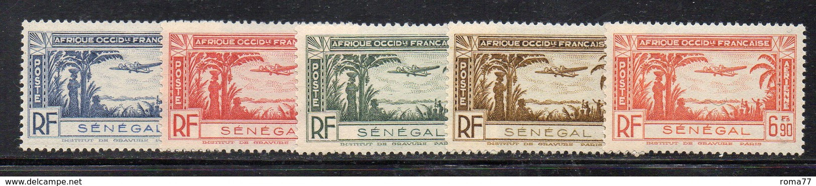 APR2833 - SENEGAL 1940 , Posta Aerea Yvert N. 13/17  *  Linguella (2380A) - Poste Aérienne