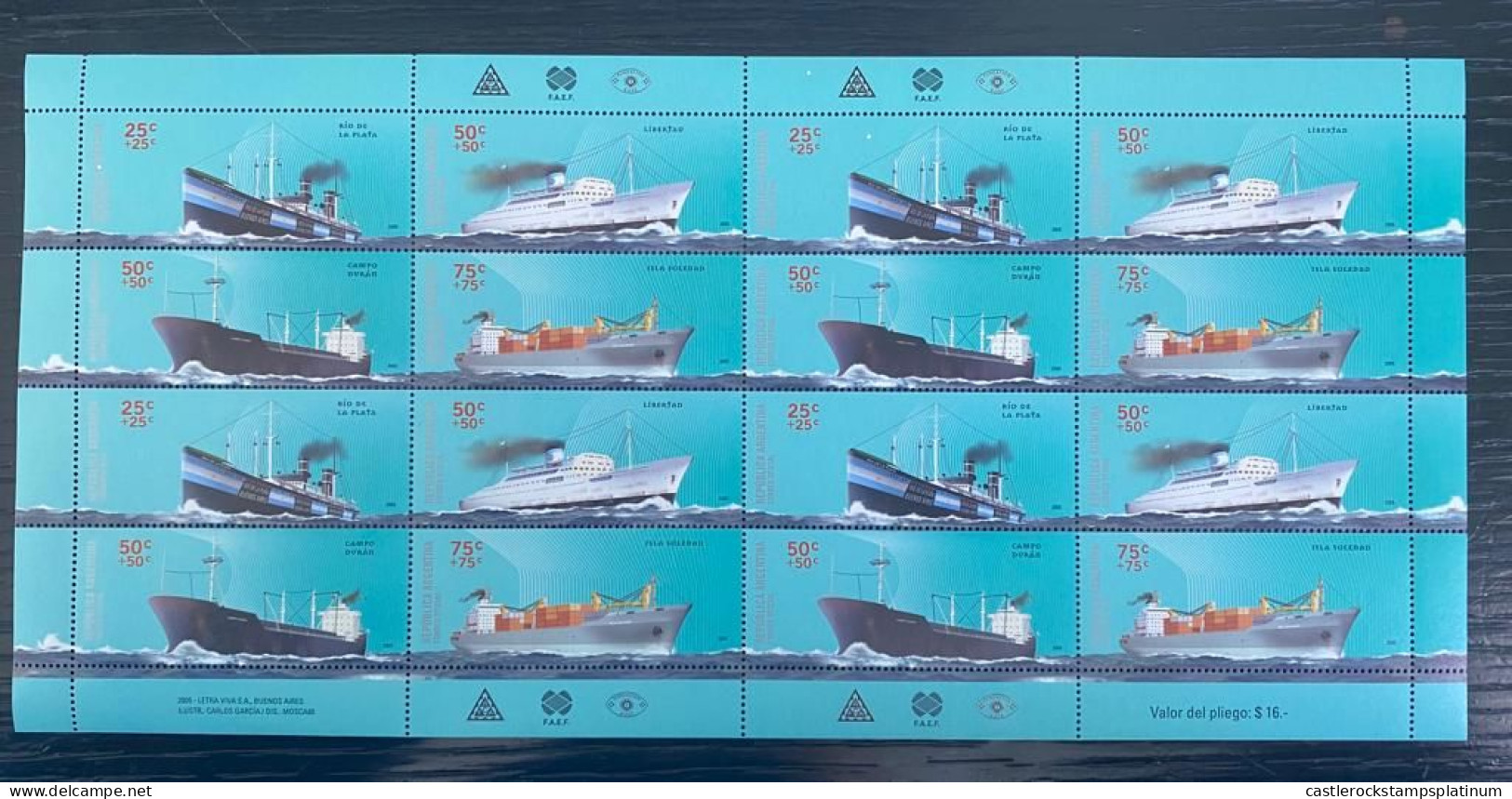 P) 2005 ARGENTINA, MARITIME TRANSPORT, FULL SHEET, COLOR PALETTE, MNH - Andere & Zonder Classificatie